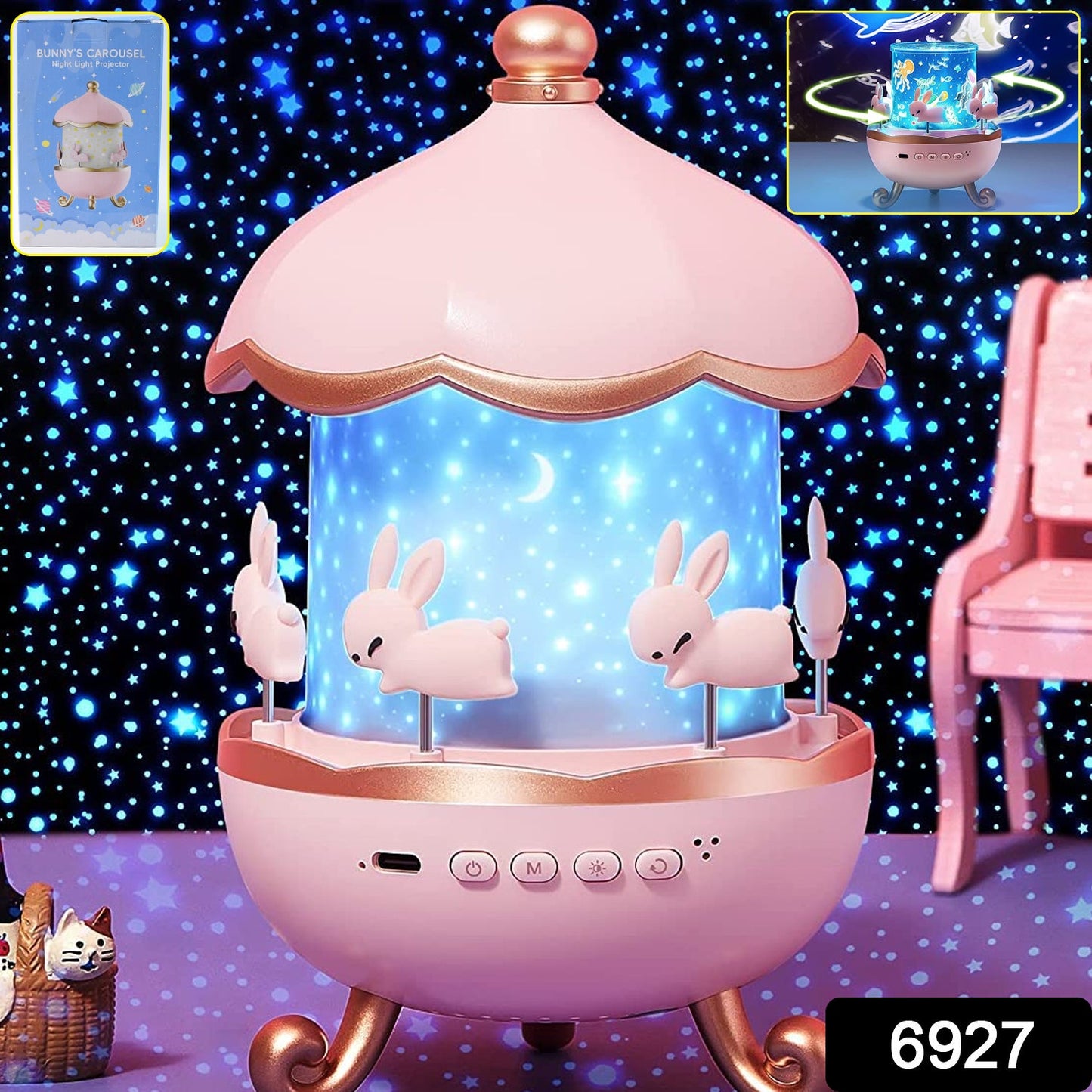 Bunnys Carousel Rotating Led Night Light Wukusy