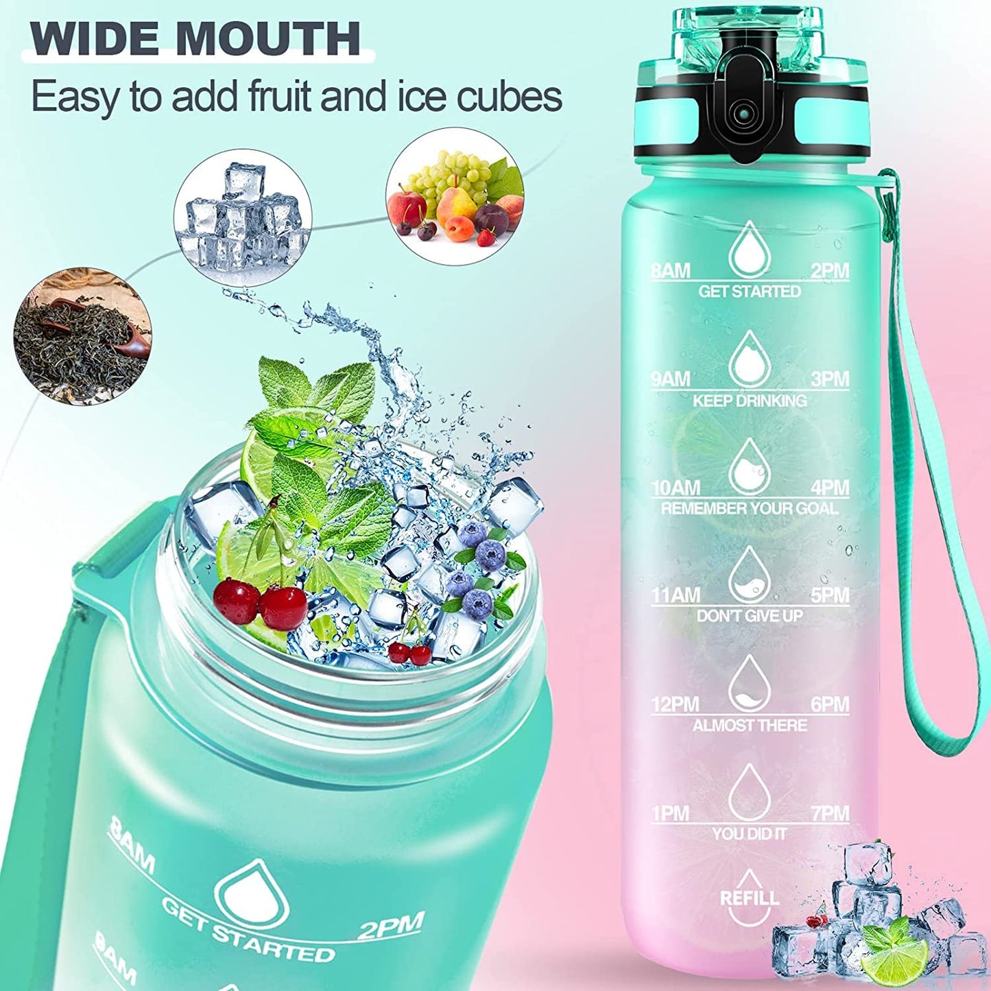 0325 Motivational Water Bottle With Straw  Time Marker Bpa-free Tritan Portable Gym Water Bottle Leakproof Reusable Special Design For Your Sports Activity Hiking Camping Wukusy