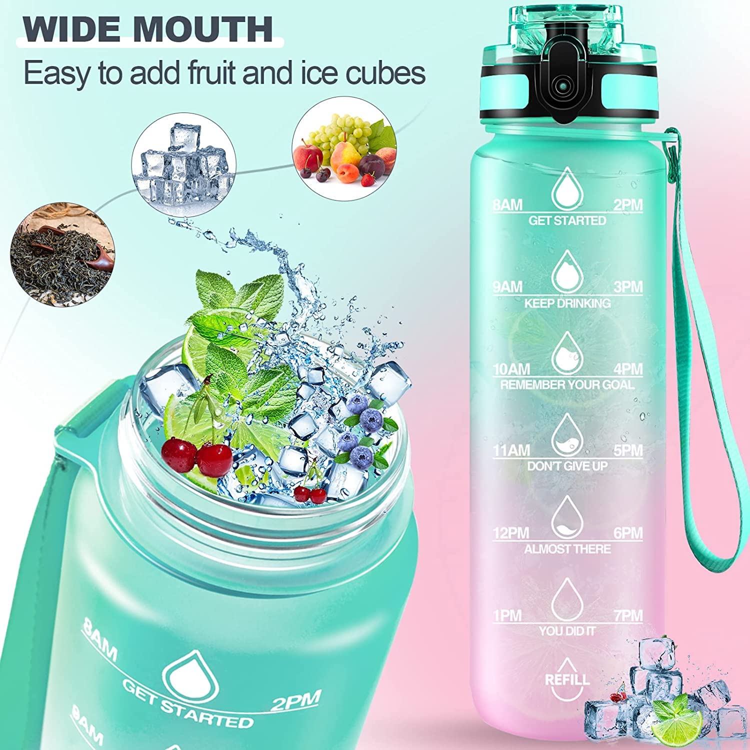 0325 Motivational Water Bottle With Straw  Time Marker Bpa-free Tritan Portable Gym Water Bottle Leakproof Reusable Special Design For Your Sports Activity Hiking Camping Wukusy