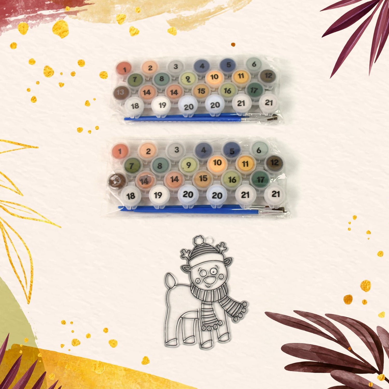 Paint By Number Kits 2 Set 21 Number Color 6 Paint Brushes (2 Set) Wukusy