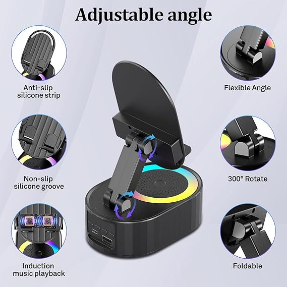 PulseDock - Wireless Induction Speaker with RGB lights and Phone stand and emergency charging Wukusy