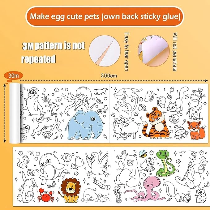Y MOX Kids Drawing Paper Roll – 30 x 300 cm Large Coloring Poster for Toddlers & Children | Fun Art Paper Roll for Doodling, Painting & Crafting | Ideal Birthday Gift for Boys & Girls (Wall Not Sticky) Howzhat