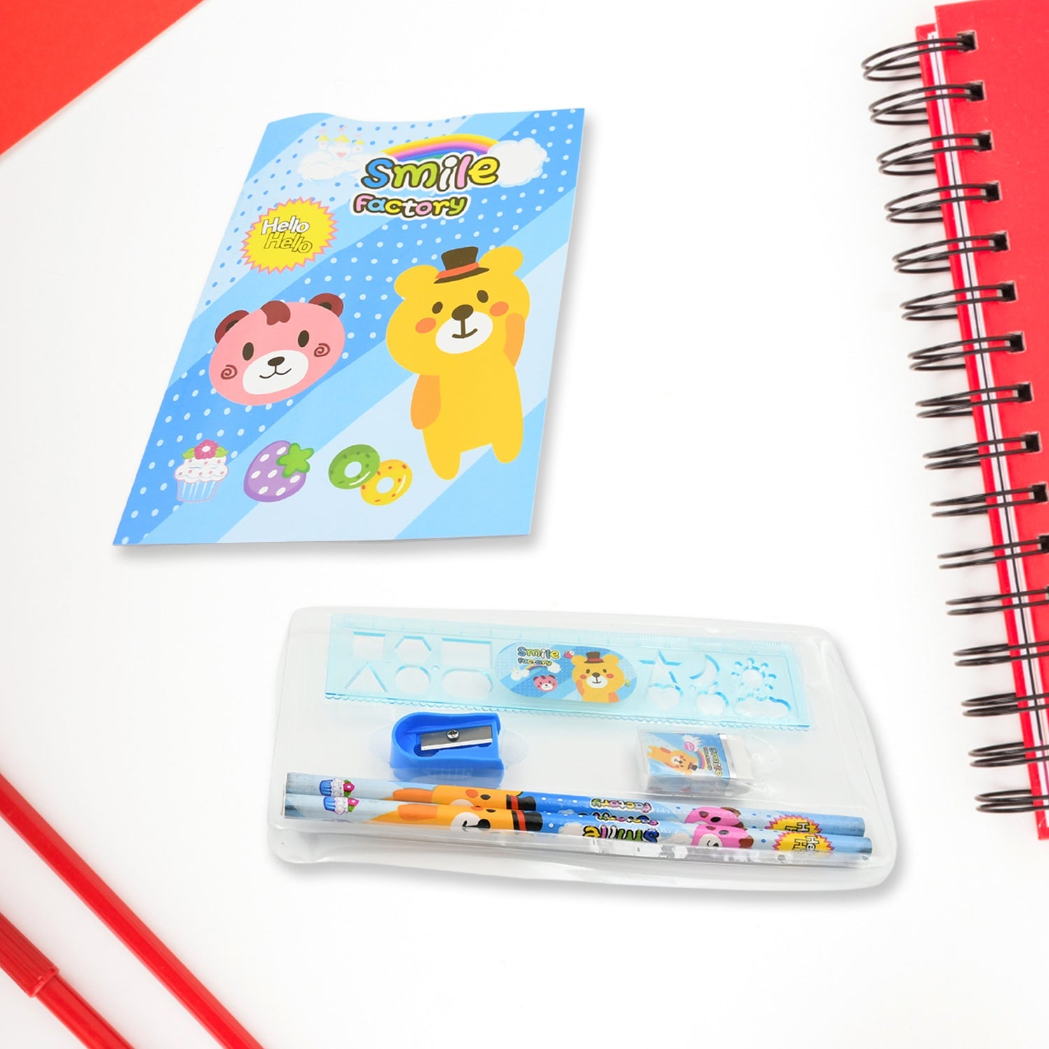 17578 Stationery Kit For Kids - Stationery Set Includes Wooden Pencil Sharpener Pencil And Eraser Set Birthday Return Gift For Kids Boys Girls 2 Pencil 1 Scale 1 Notebook1 Sharpener 1 Eraser  With Zip Bag (6 Pcs Set) Wukusy