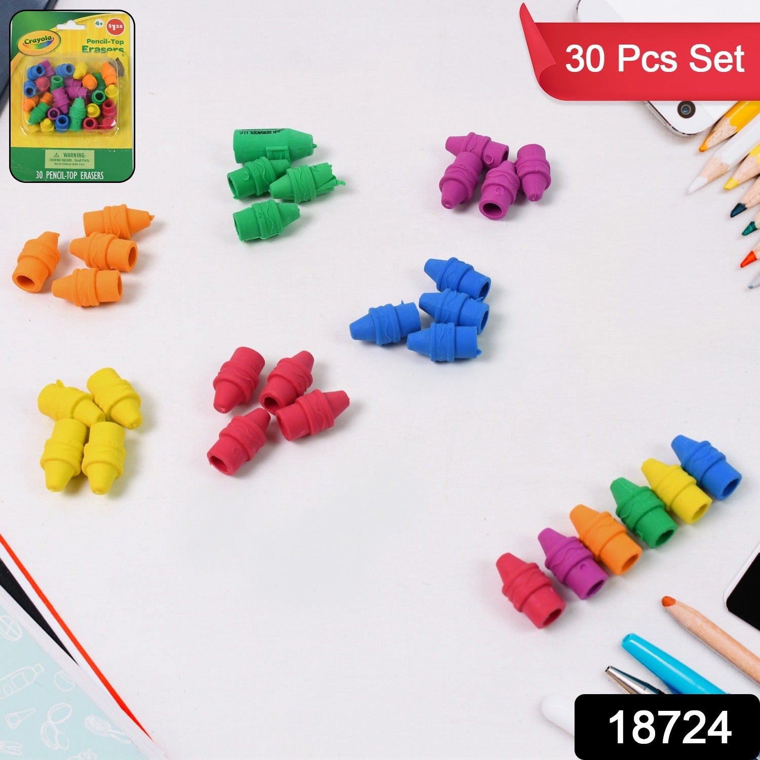 Pencil Top Eraser Rubber Erasers (1 Pc  Mix Color) Wukusy