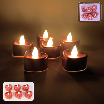 Heart Shape Led Flameless Decorative Candles (6 Pc  Set)