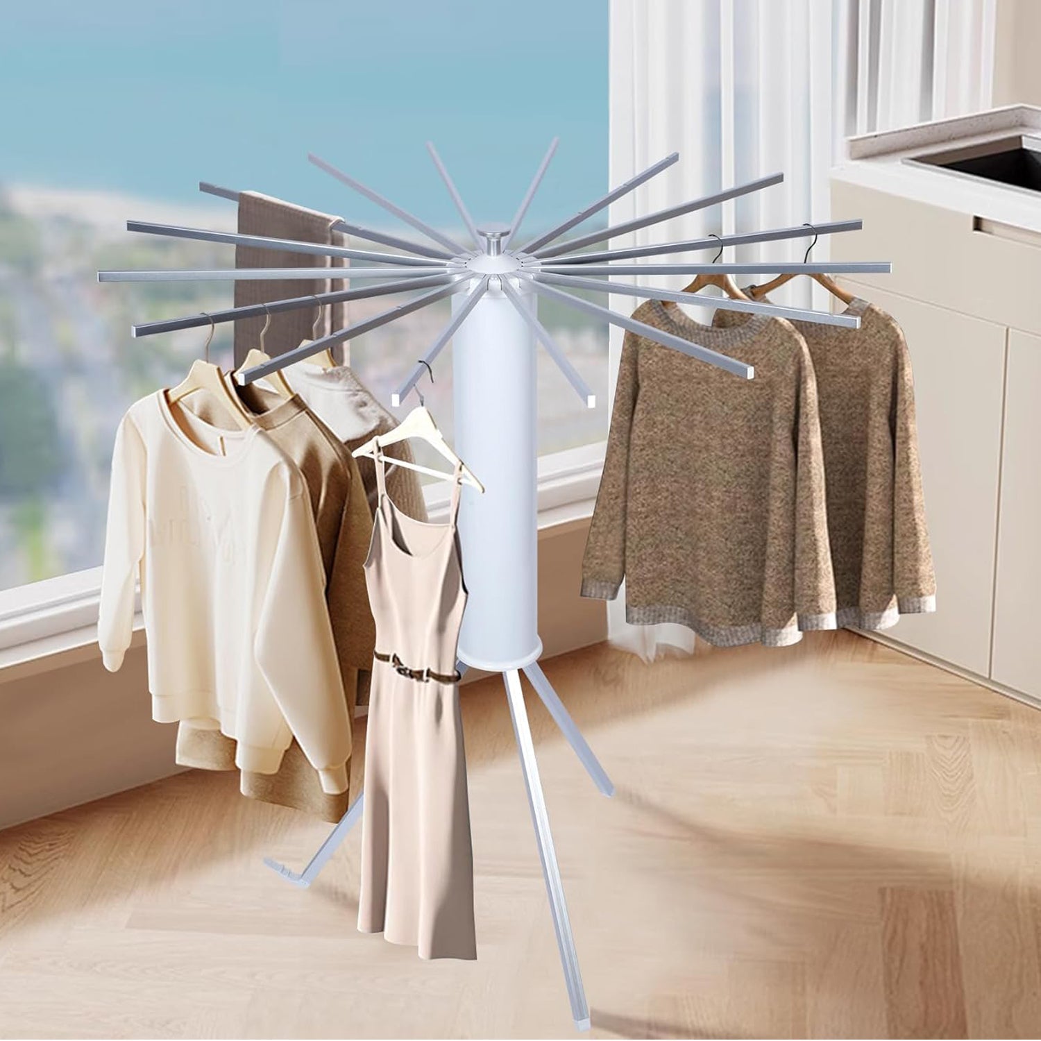 Foldable Rotary Clothes Drying Rack Stand (1 Pc) Wukusy