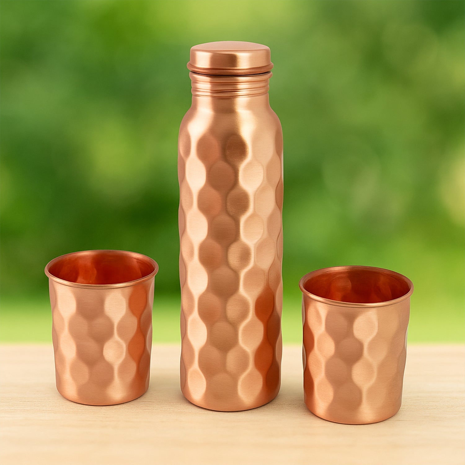 Diamond Cut Copper Water Bottle 2 Glasses With Gift Box (3 Pcs Set) Wukusy