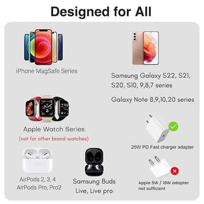 3 in 1 MagSafe Magnetic Foldable Wireless Charger for iPhone 16 to 12 Series | Compatible with AirPods 2/3/Pro | Compatible with only Apple Watch Series | 23W Charging | Wireless Charger - Matte Black Howzhat