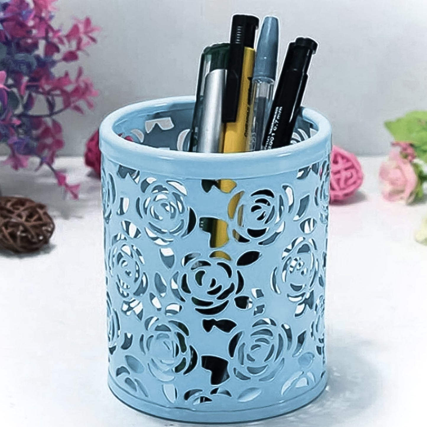 Pen Holder Office Desk Metal Mesh Pen Stand (1 Pc) Wukusy