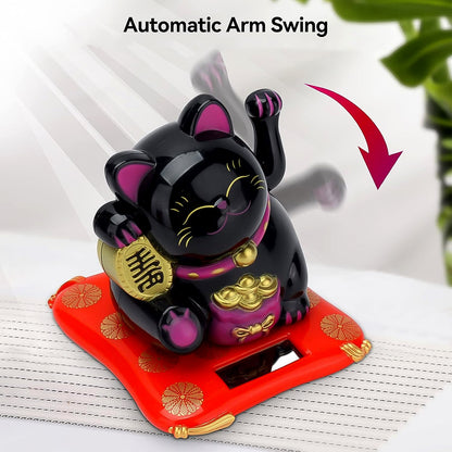 Solar Powered Happy Cat Beautiful With Arm Waves Wealth Cat (1 Pc  Mix Color) Wukusy