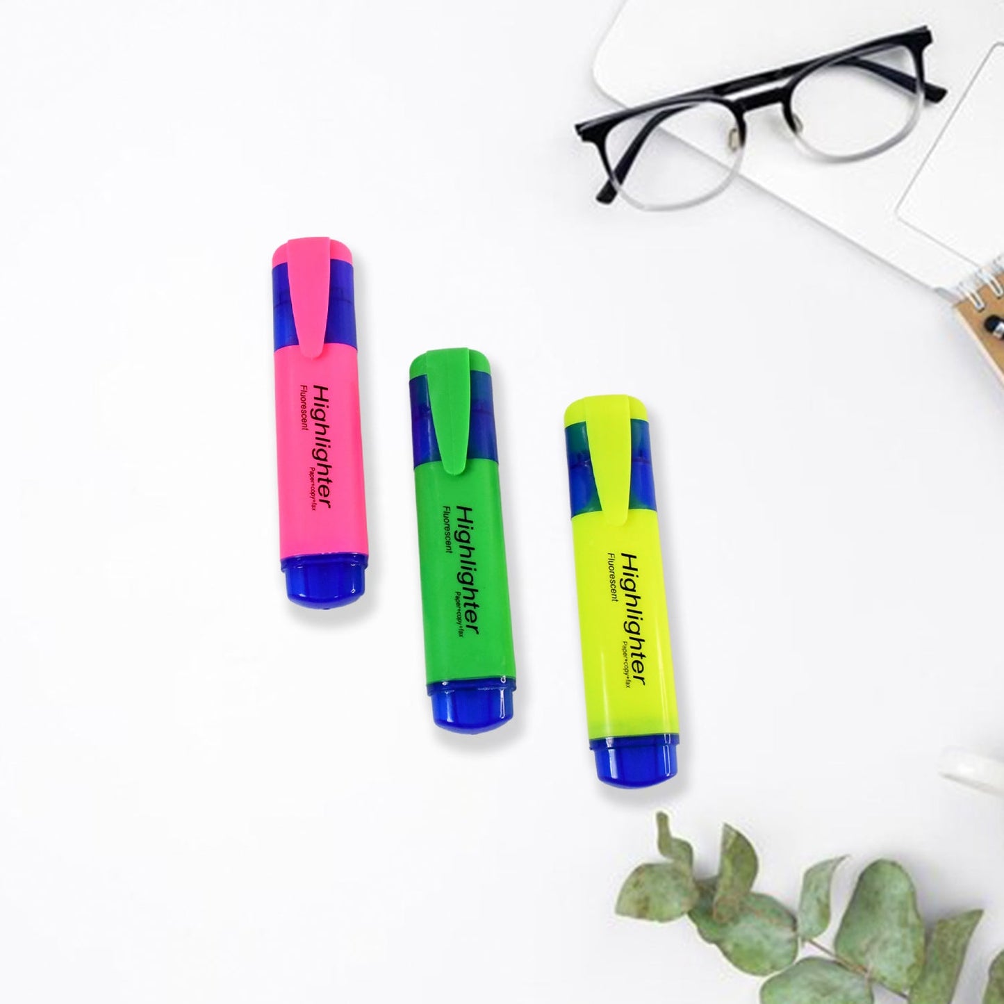 Highlighter Pen Assorted Colours Water Based Broad Tip Writing Marker (3 Pcs Set) Wukusy