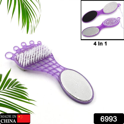 6993  4 In 1 Pedicure Tool For Rough  Dry Feet Dual-sided With Pumice Stone Soft Brush Steel Scrubber  Emery File Softens Hard Foot Corns  Calluses Cleanses  Smoothens Dull Feet Wukusy