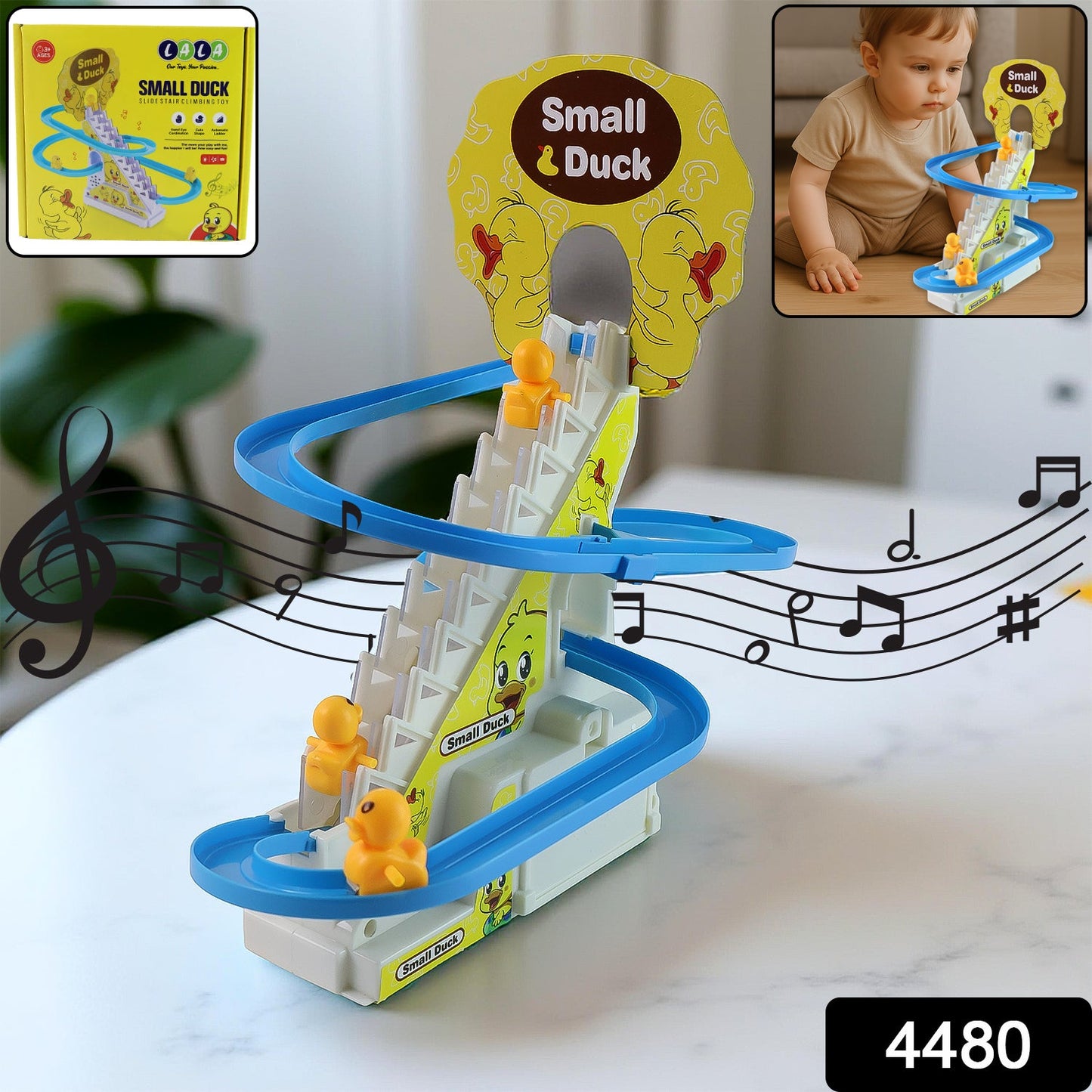 Lala Small Duck Climb Stairs Toy Roller Coaster With Flashing Lights  Music (3 Ducks) Wukusy