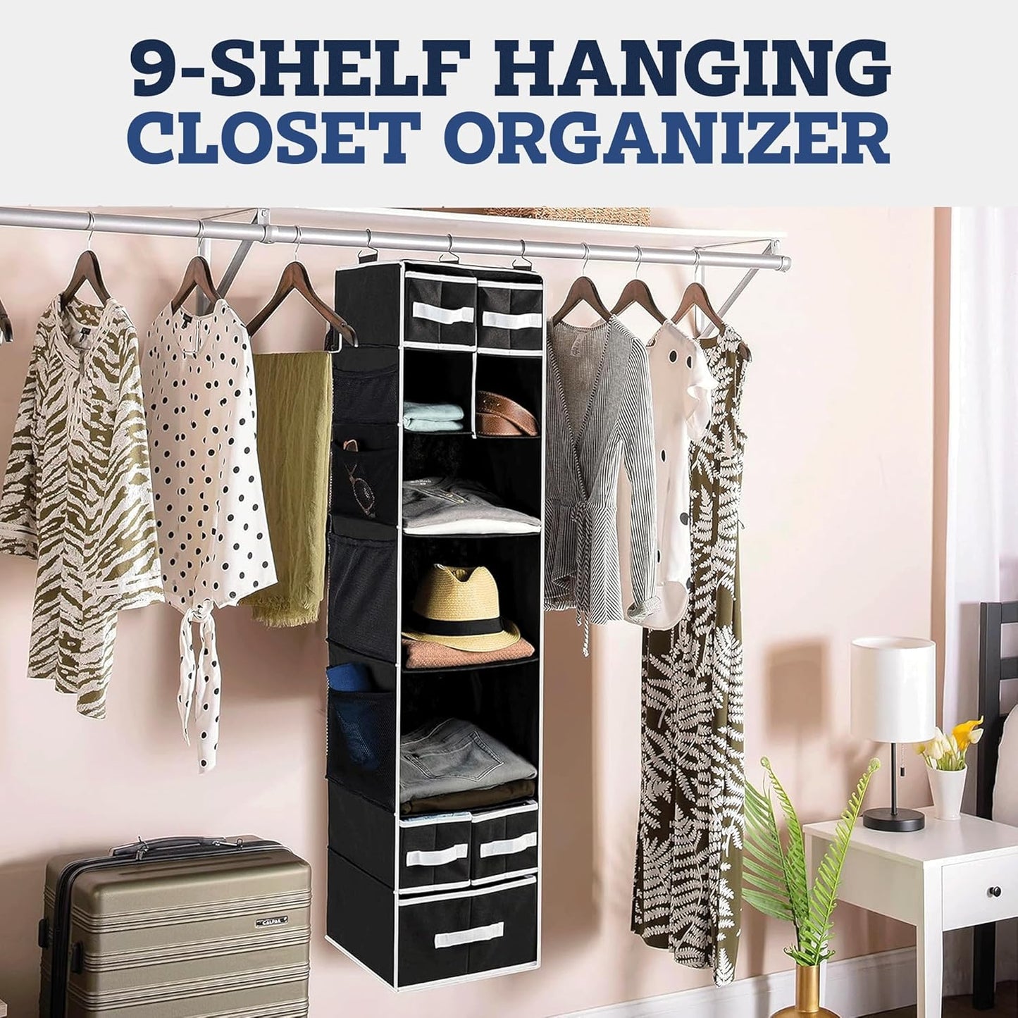 9 Shelf Hanging Closet Organizer With 5 Drawer Organizers Wukusy