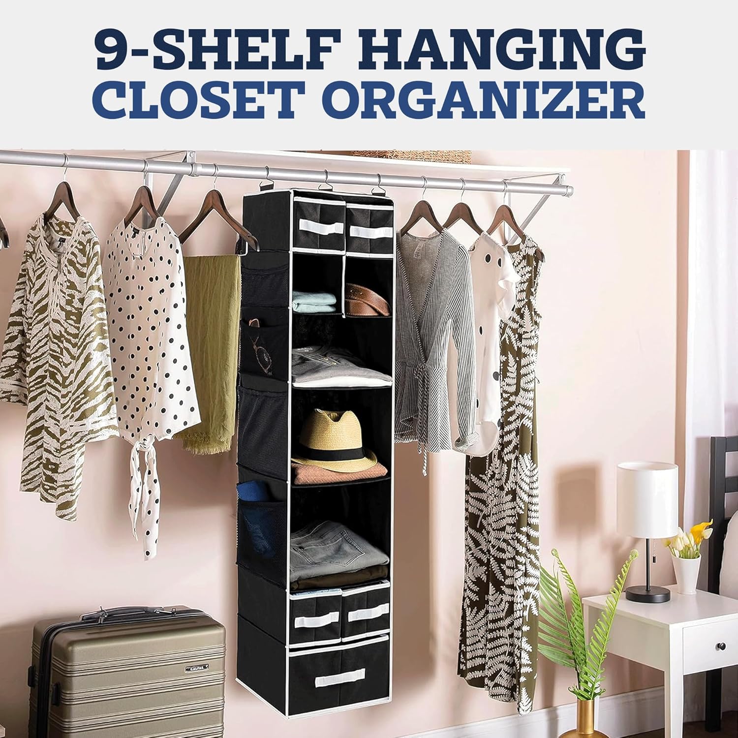 9 Shelf Hanging Closet Organizer With 5 Drawer Organizers Wukusy