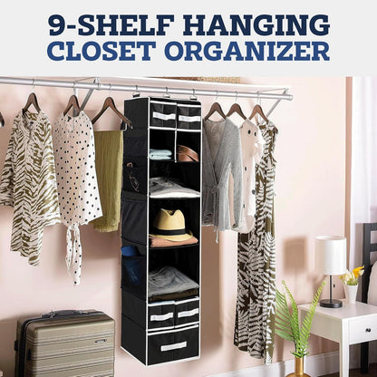 9 Shelf Hanging Closet Organizer With 5 Drawer Organizers Wukusy