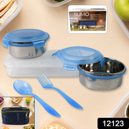 Sumo Lunch Box With Lunch Bag Plastic Lunch Box  Plastic Spoon Fork (2 Pc Set  With Lunch Box) Wukusy