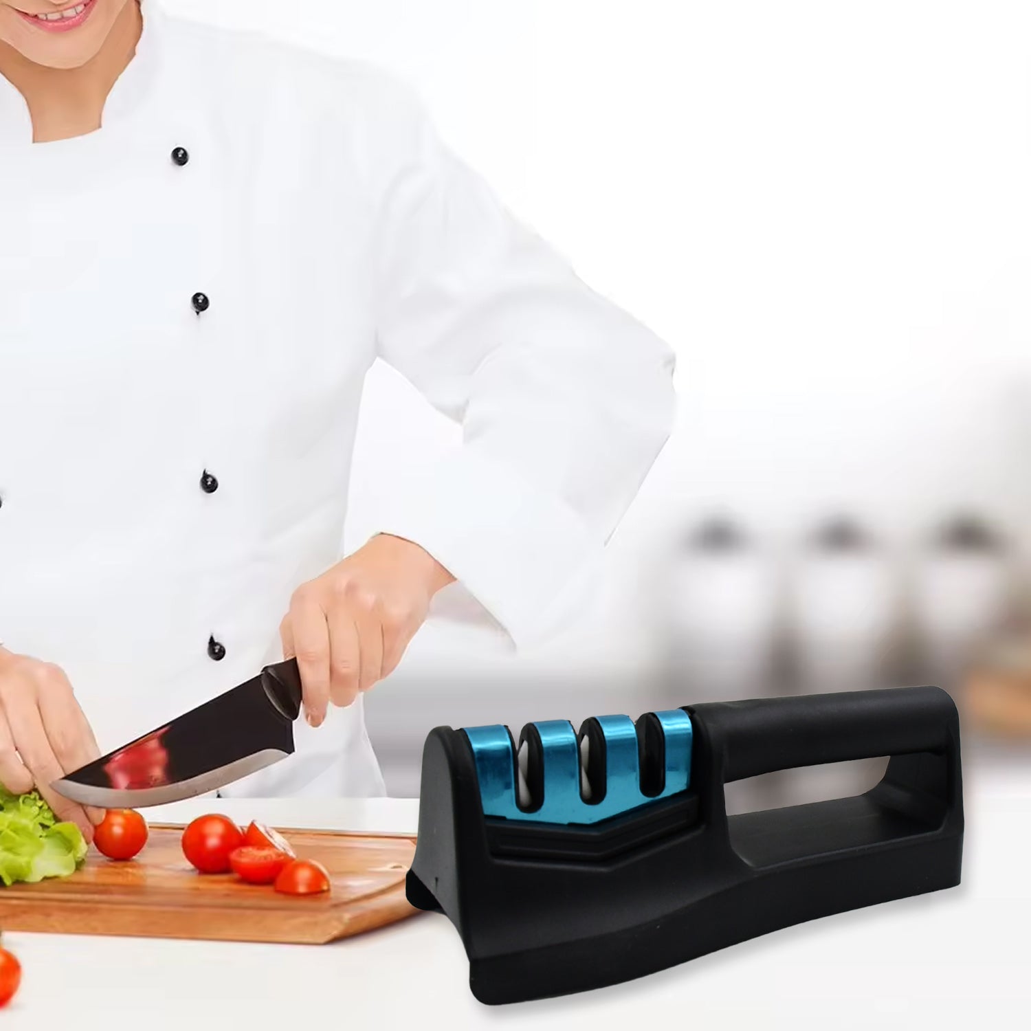 Knife Sharpener For Kitchen  Knife Sharpener With Vegetable Chopper And Fish Scale Remover  Handheld Knives  Pocket Knife Sharpener  Knife Sharpener For Chefs  Serrated Knife (9in1) Wukusy