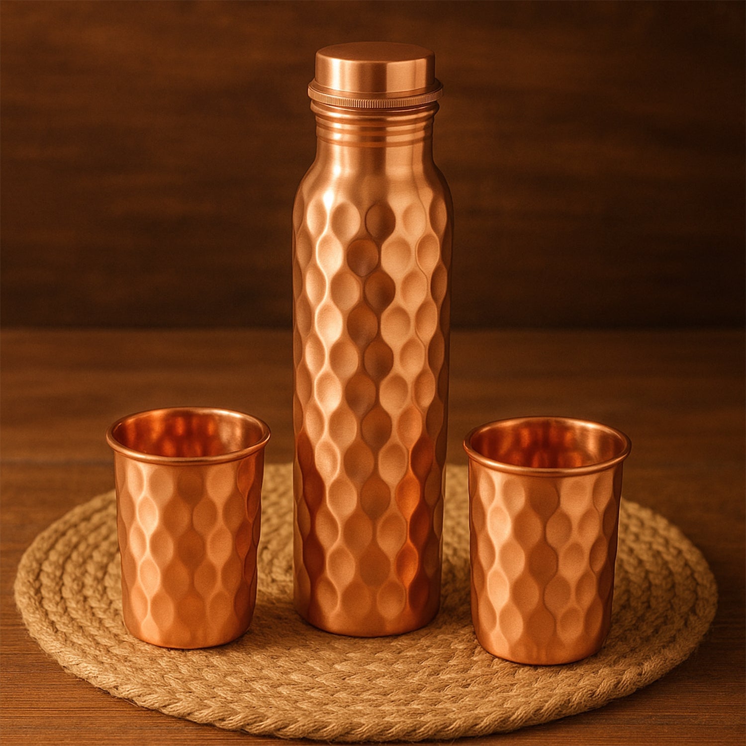 Copper Water Bottle 2 Glasses With Gift Box (3 Pcs Set) Wukusy
