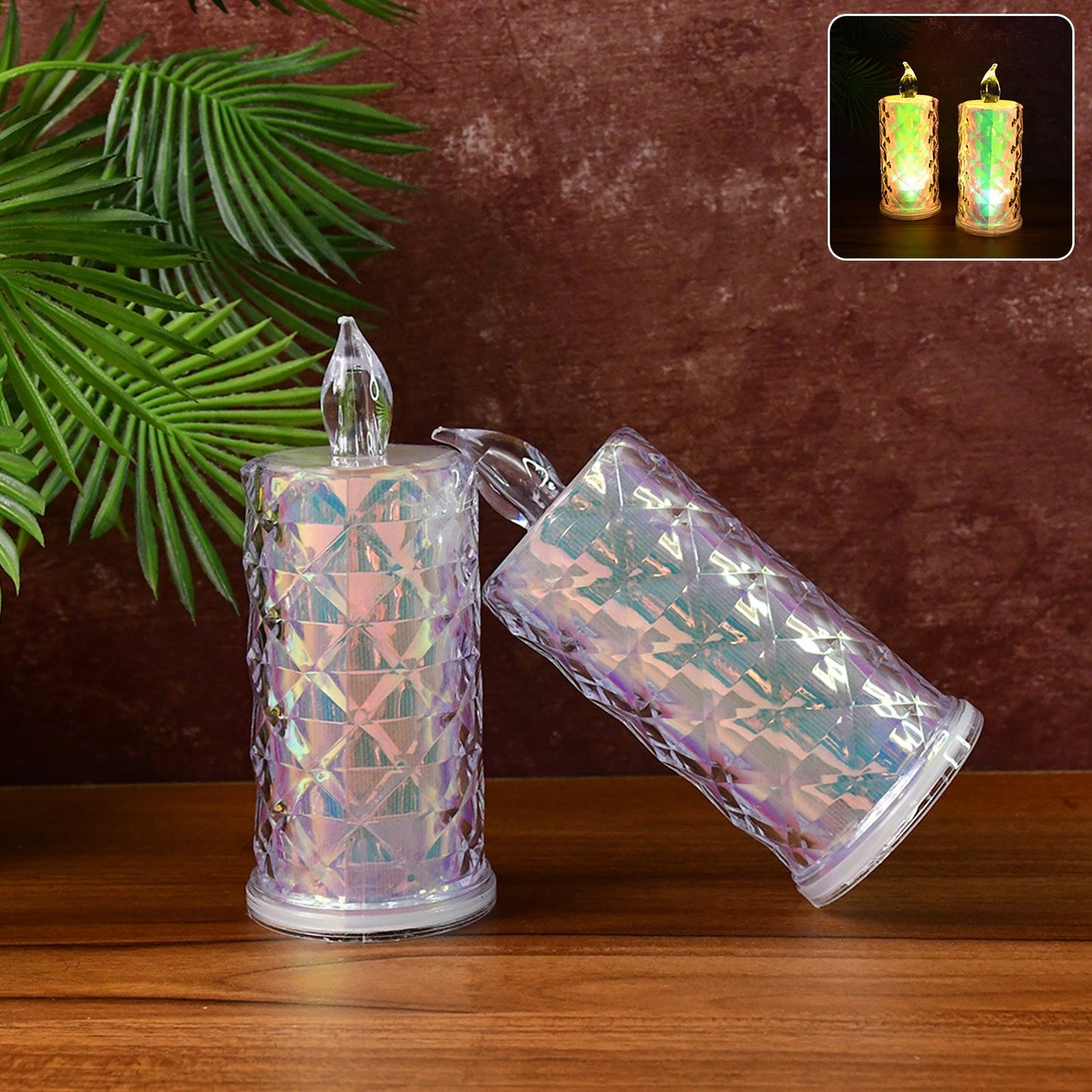 Decorative Led Candle Lights With Holographic Finish (2 Pc  Set) Wukusy