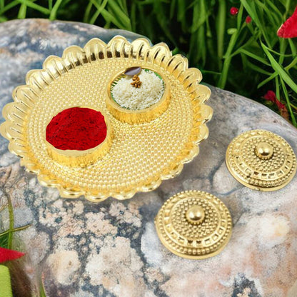 Round Shape Special Puja Thali Kumkum Thali Holder (1 Pc  Big) Wukusy