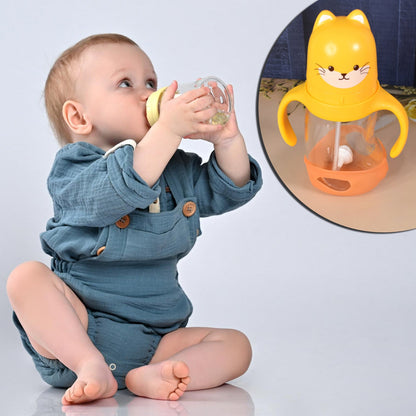 Glass Baby Feeding Bottle With Handles  Straw (300 Ml  1 Pc) Wukusy