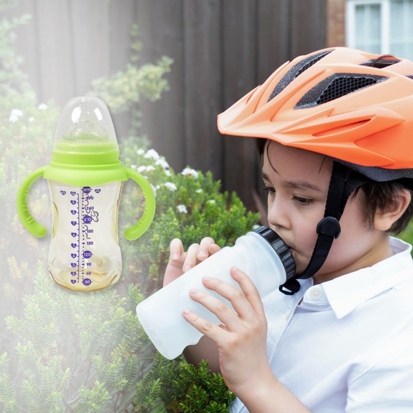 Plastic Baby Feeding Bottle With Handles Cleaning Brush  Straw (300 Ml  1 Pc) Wukusy