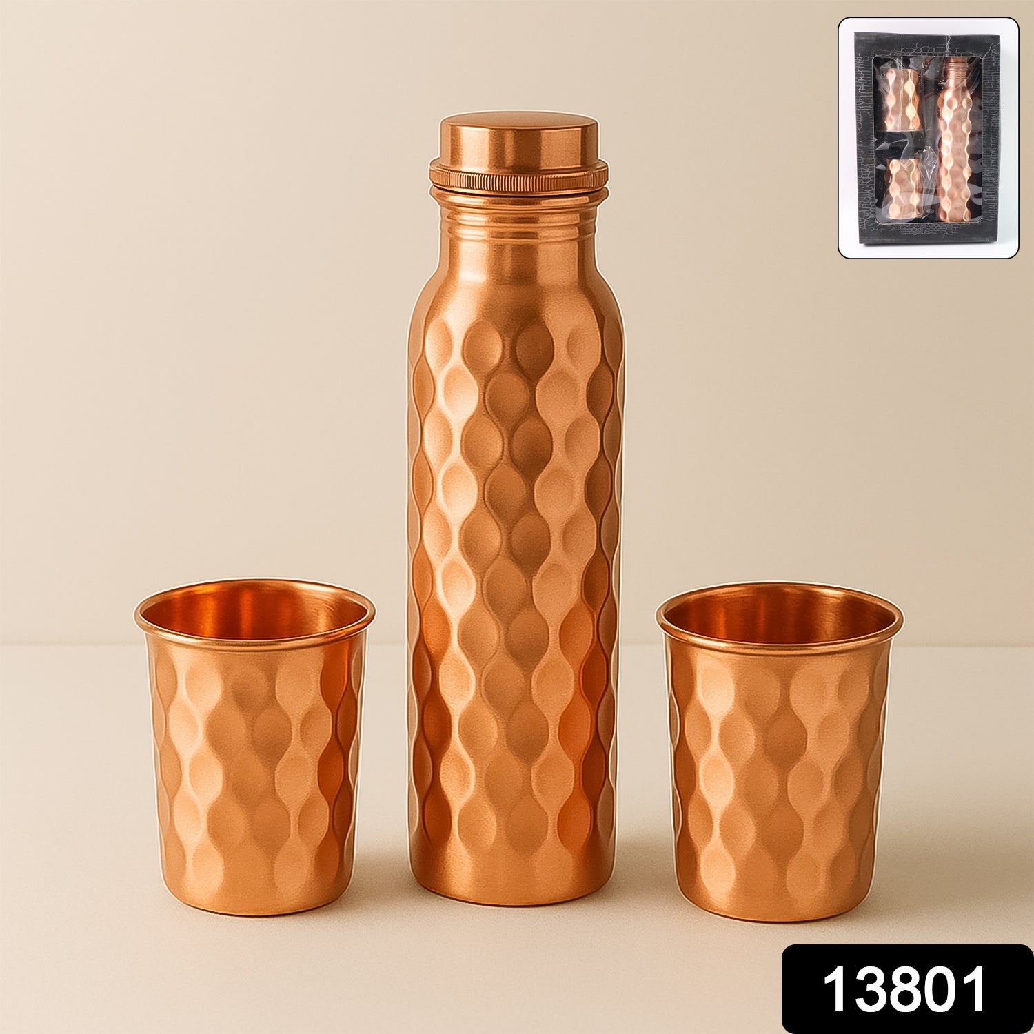Copper Water Bottle 2 Glasses With Gift Box (3 Pcs Set) Wukusy
