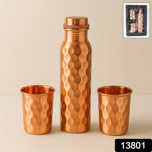 Copper Water Bottle 2 Glasses With Gift Box (3 Pcs Set) Wukusy