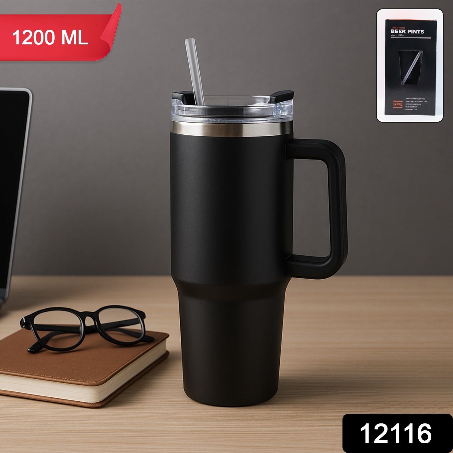 Premium 1200 Ml Stainless Steel Vacuum Insulated Travel Mug With Straw And Handle (1200ml  1 Pc) Wukusy