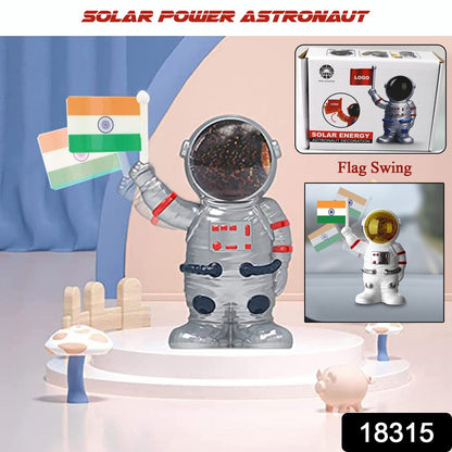 Solar Power Astronaut Ornament Moving Hand With Indian Flag (1 Pc) Wukusy