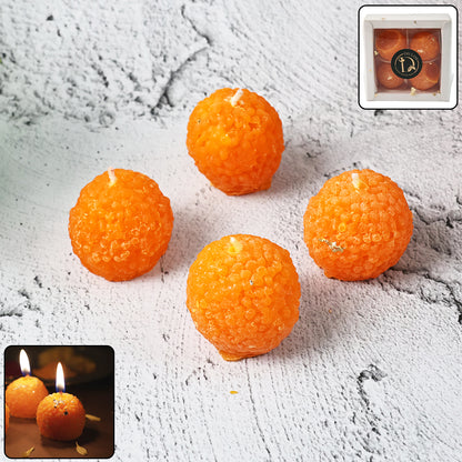 Laddu Shaped Decorative Wax Candles (4 Pc  Set)