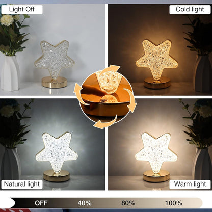 12571 Star Shape Crystal Diamond Lamp Cordless Luxury Lamp With Usb Rechargeable 3-way Dimmable  Touch Control Decorative Nightstand Lamp For Bedroom Living Room Party Restaurant Decor (1 Pc ) Wukusy