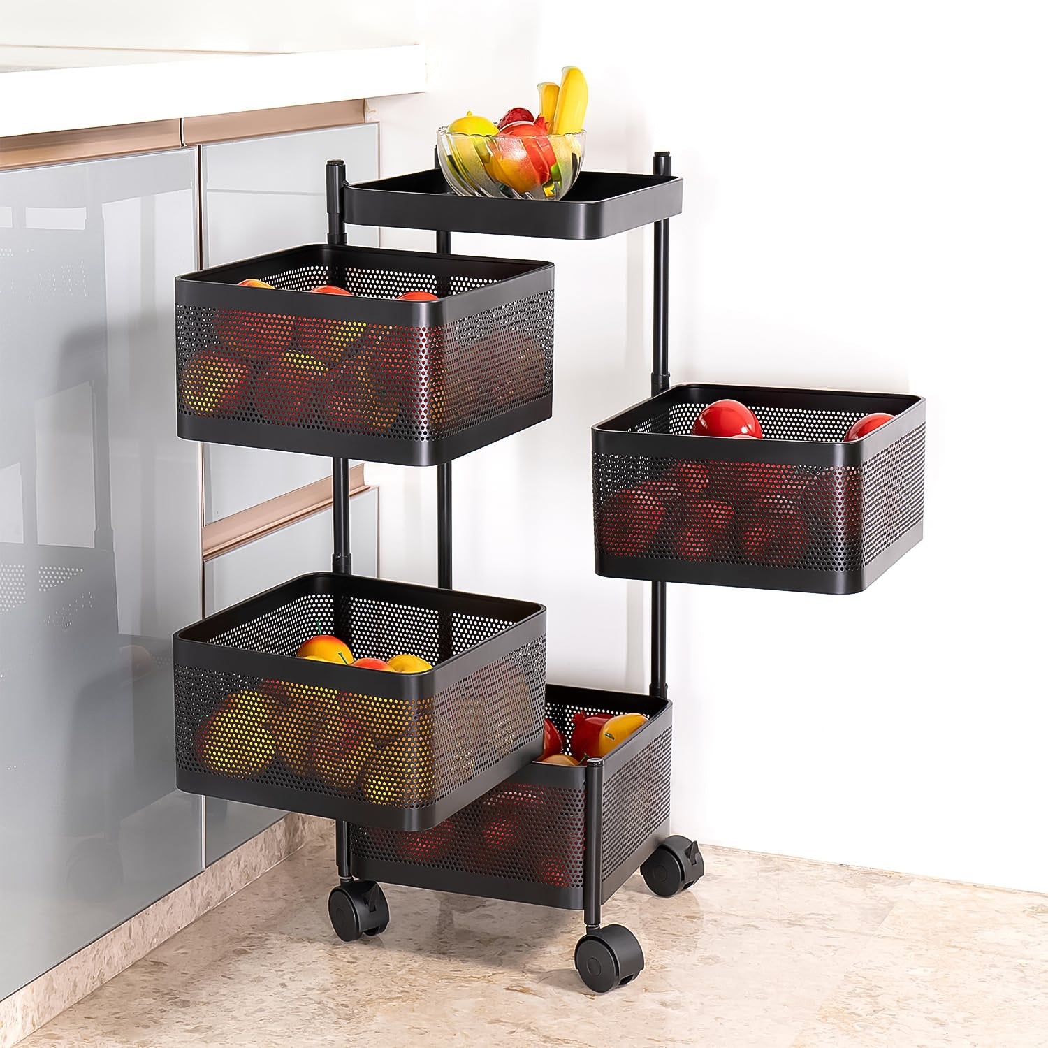 Metal Square High Quality Kitchen Trolley With Wheels (4 Layer  1 Pc) Wukusy