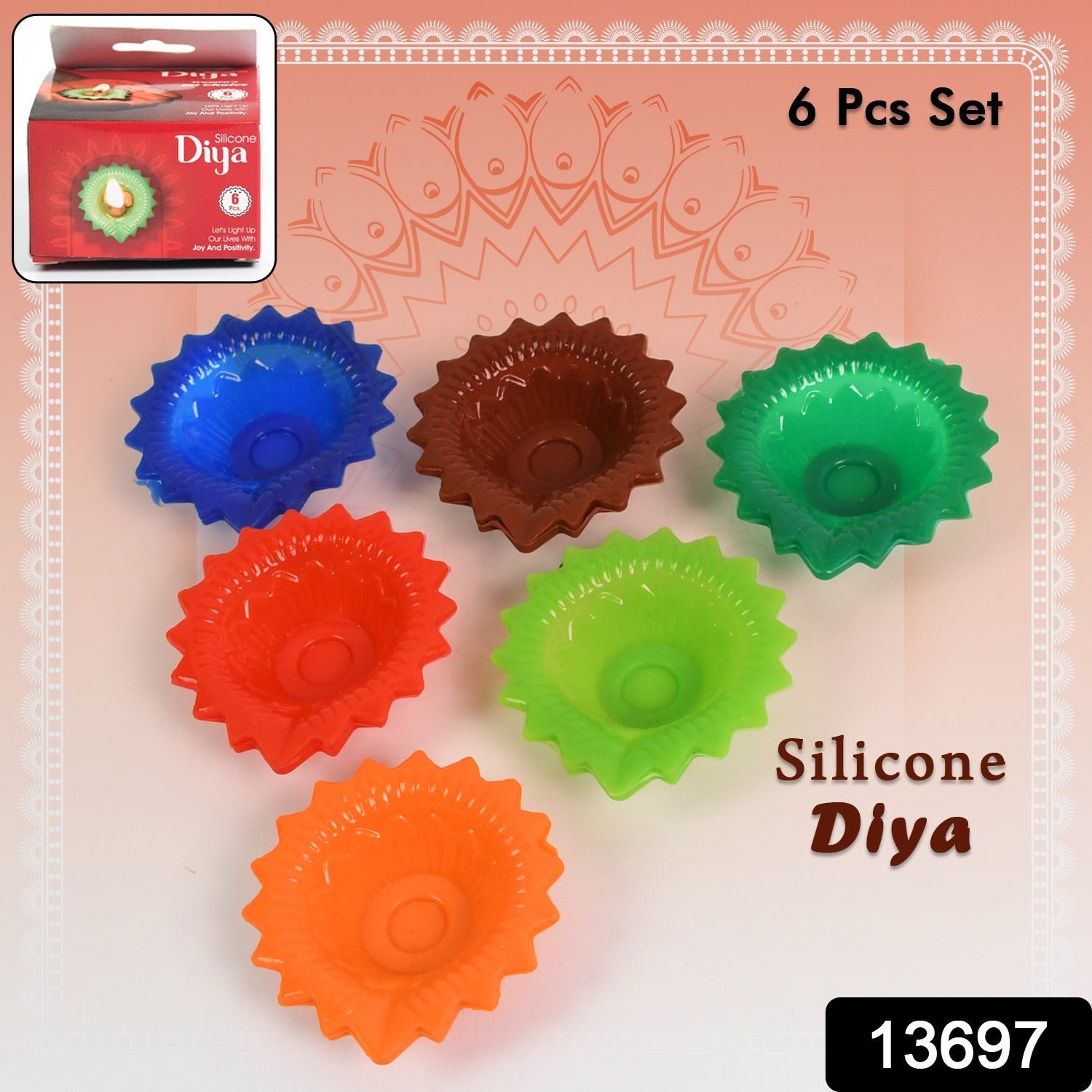 Silicone Diya For Diwali Attractive Design Colourful Diya Combo (6 Pcs Set) Wukusy