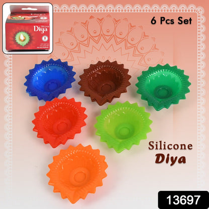 Silicone Diya For Diwali Attractive Design Colourful Diya Combo (6 Pcs Set) Wukusy