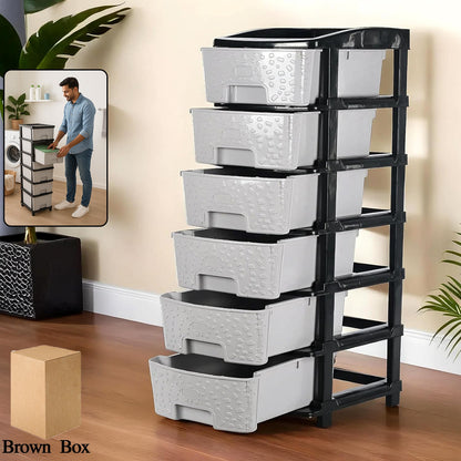 6-layer Heavy-duty Plastic Drawer Organizer Cabinet With Stone Texture Drawers Wukusy
