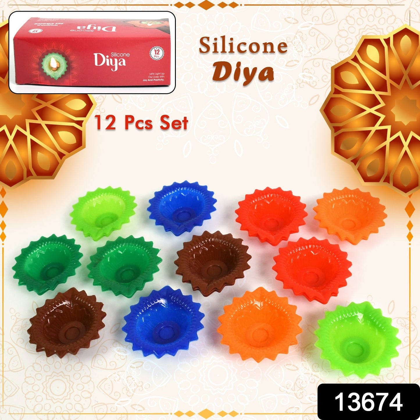 Silicone Diya For Diwali Attractive Design Colourful Diya Combo (12 Pcs Set) Wukusy