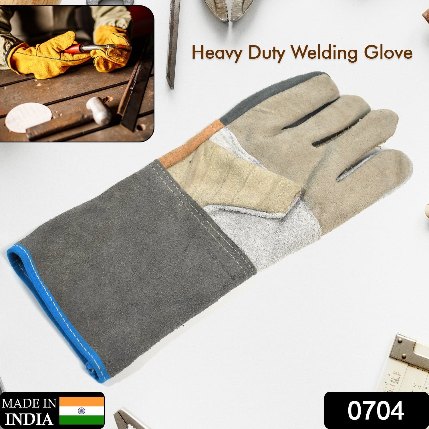 Industrial Heavy Duty Welding Leather Glove With Inner Lining Heat And Abrasion Resistance Glove (1 Pc ) Wukusy