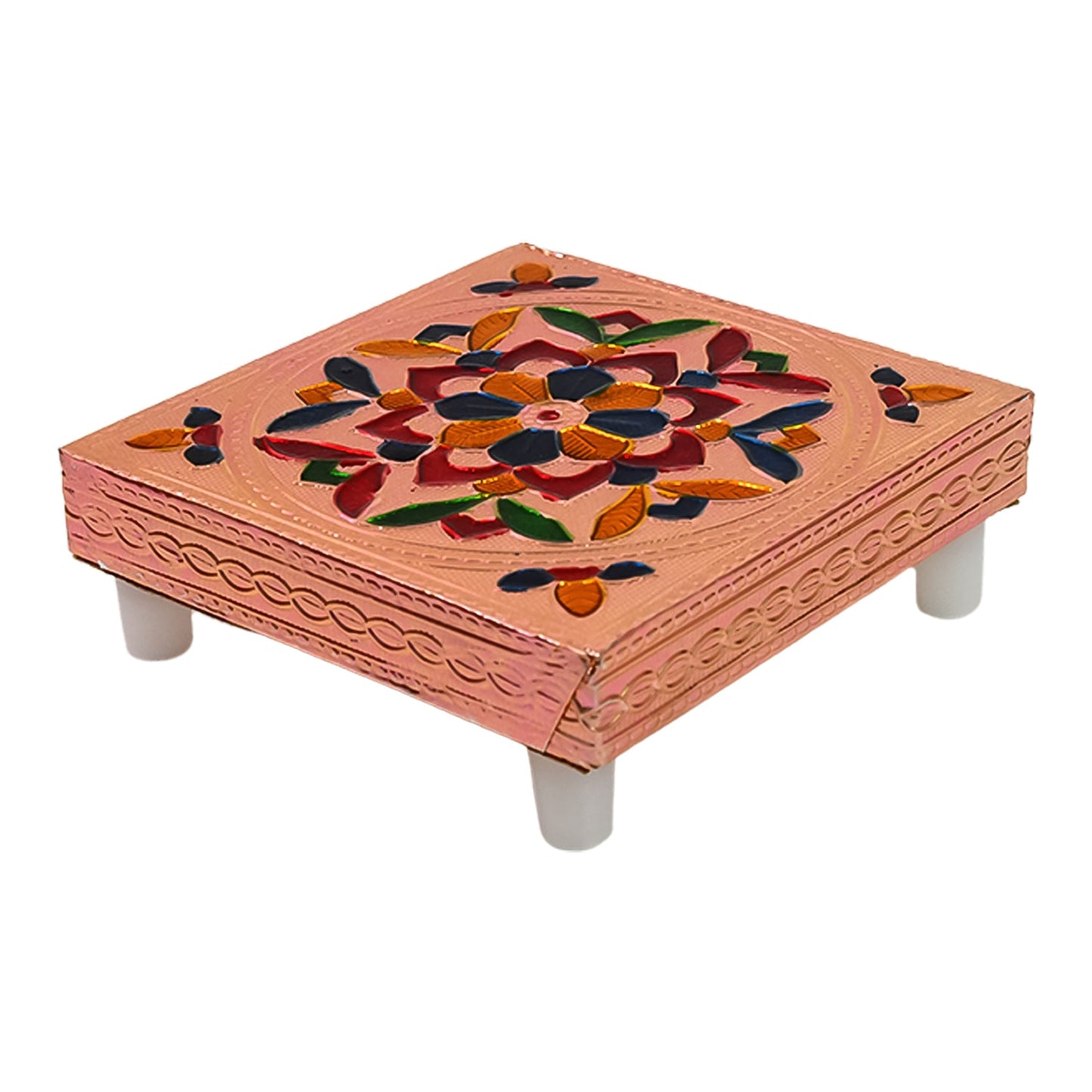 Handicraft Meenakari Wooden Chowki Puja Bajot For Home  Office Decor For Puja Multicolour (1 Pc Set) Wukusy