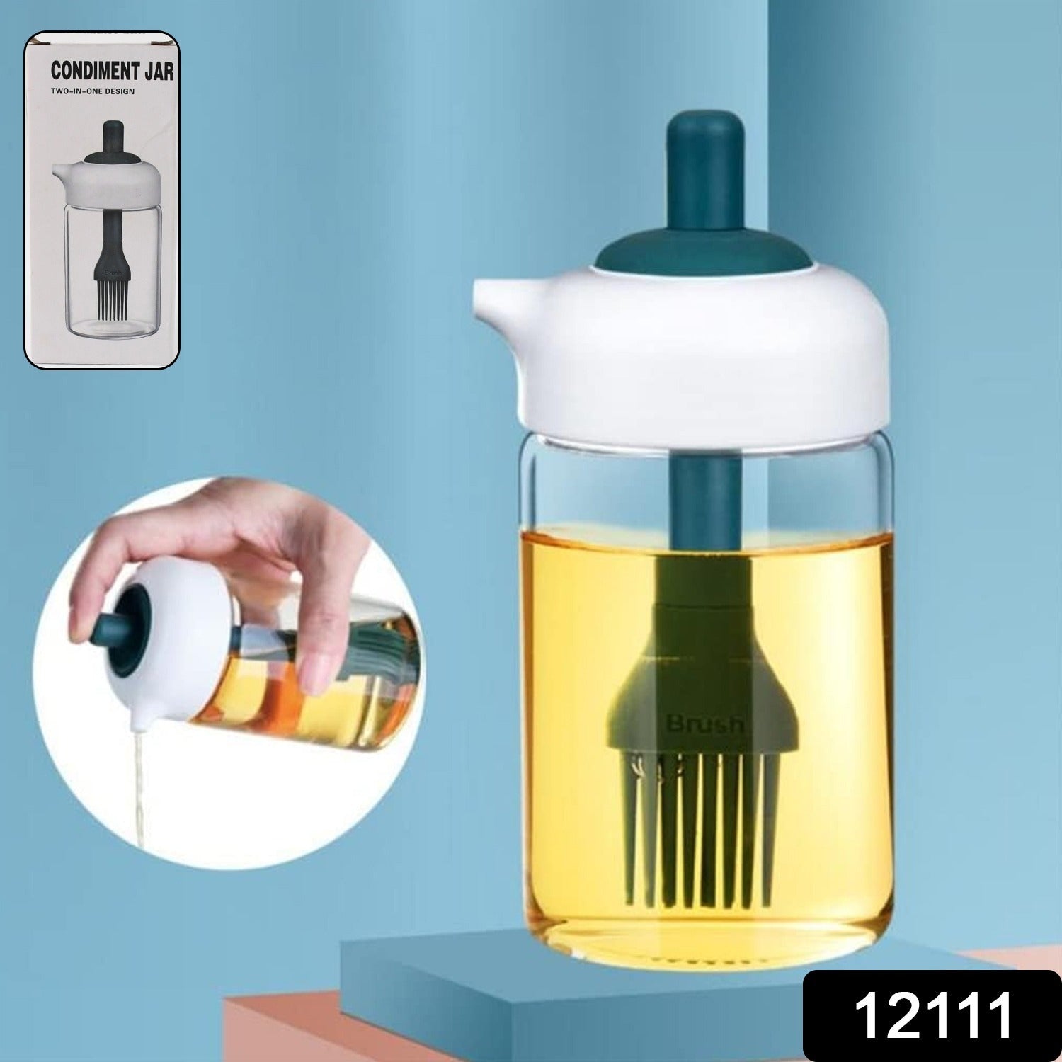 2 In 1 Glass Oil Dispenser Jar  Bottle With Brush (1 Set) Wukusy