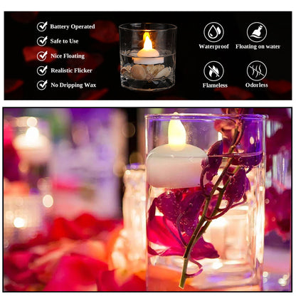 6432 Set Of 12 Flameless Floating Candles Battery Operated Tea Lights Tealight Candle - Decorative Wedding. Wukusy