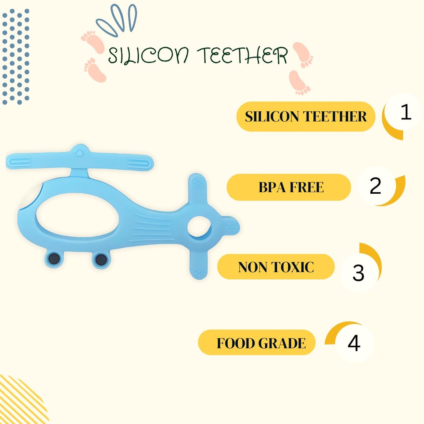 Silicone Helicopter Shape Teether For Baby (1 Pc  Mix Color) Wukusy