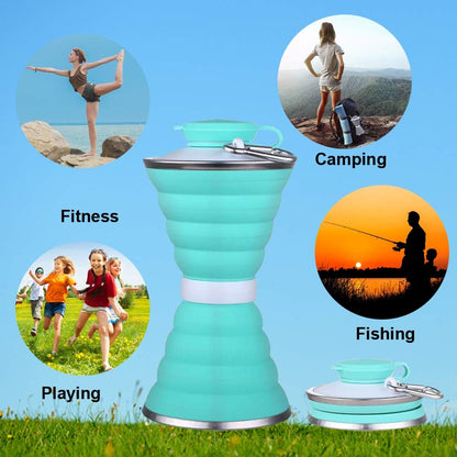 1385 Silicone Traveling Water Bottle Bpa Free - Leak Proof Lightweight Collapsible - Small Folding Refillable And Space Saver For Camping Gym Sports Hiking Biking Yoga Outdoor Wukusy