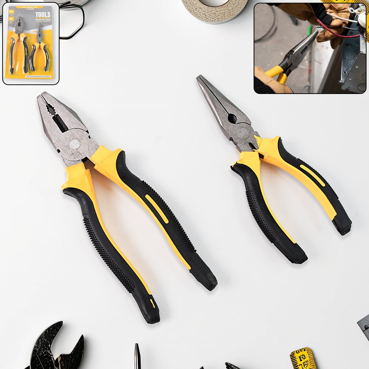 Long Nose Plier And Flat Mouth Plier Combo Tools (2 Pc Set) Wukusy