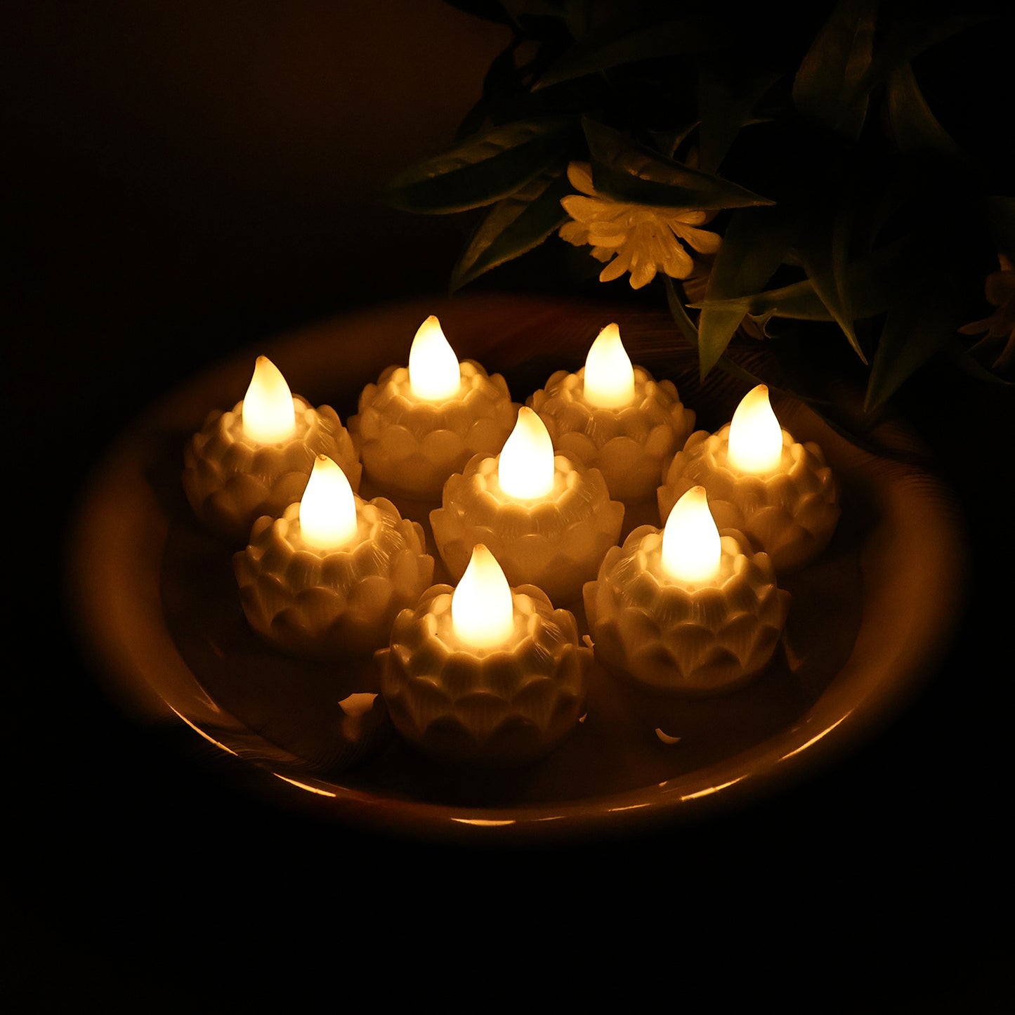 Lotus Shaped Led Flameless Tealight Candles - (8 Pc)