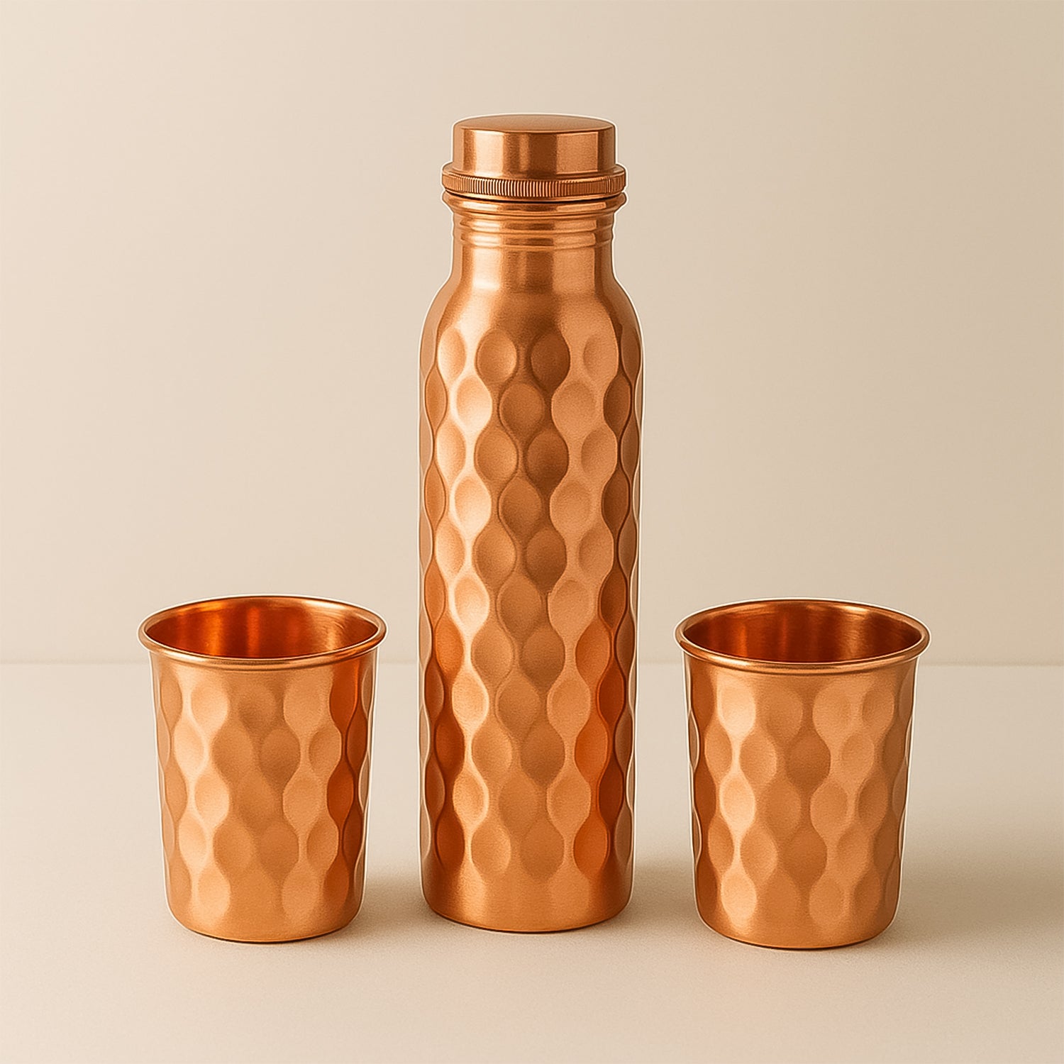 Copper Water Bottle 2 Glasses With Gift Box (3 Pcs Set) Wukusy