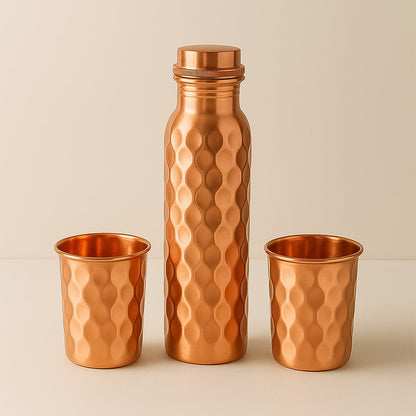 Copper Water Bottle 2 Glasses With Gift Box (3 Pcs Set) Wukusy