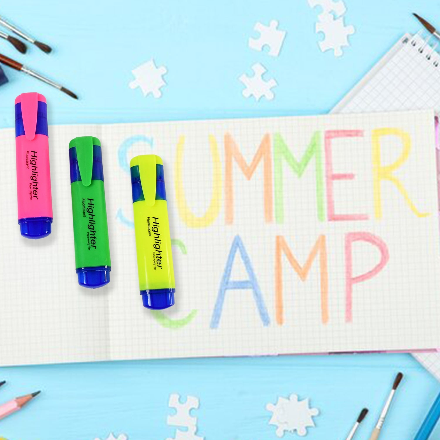 Highlighter Pen Assorted Colours Water Based Broad Tip Writing Marker (3 Pcs Set) Wukusy