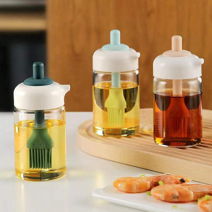 2 In 1 Glass Oil Dispenser Jar  Bottle With Brush (1 Set) Wukusy